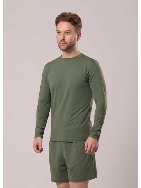 CONJUNTO MASCULINO DE PROTEÇÃO UV CAMISA COM SHORT VERDE MILITAR