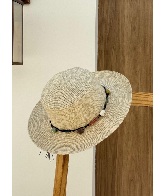 CHAPÉU DE PALHA PEDRAS RÚSTICA OFF WHITE
