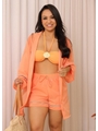 SAÍDA DE PRAIA KIMONO COM SHORT LARANJADO COLEÇÃO PUNTA CANA - 1