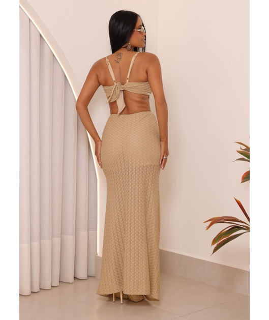 SAÍDA DE PRAIA VESTIDO LONGO LUMIÈRE NUDE COLEÇÃO FESTEJAR