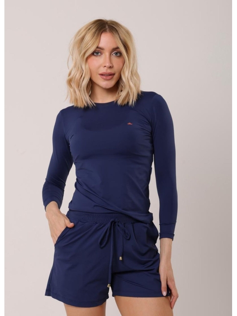 CONJUNTO FEMININA DE PROTEÇÃO UV CAMISA COM SHORT AZUL MARINHO