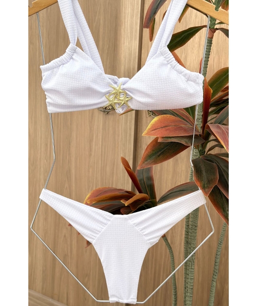 BIQUÍNI TOP ESTRELA CALCINHA ASA DELTA BRANCO COLEÇÃO ARAGUAIA LOOK2496