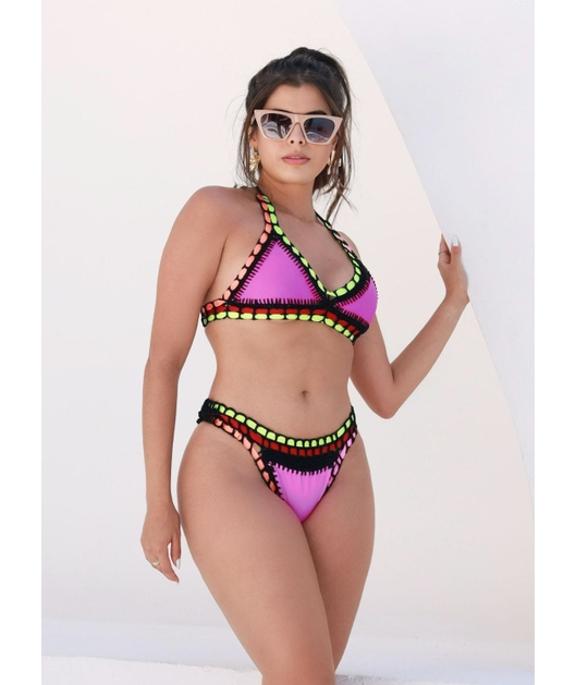 BIQUÍNI CROCHÊ ROSA NEON COLORIDO