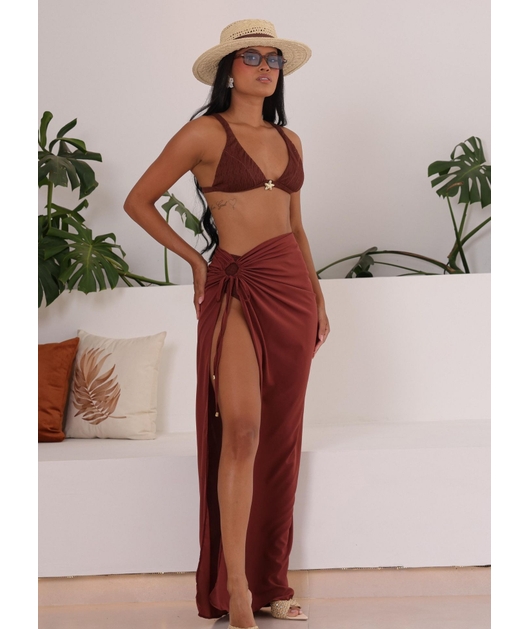 SAÍDA DE PRAIA SAIA CRISTAL NA SEDINHA MARROM REP621