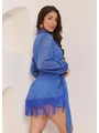 SAÍDA DE PRAIA CAMISA COM PÁREO NO CROCHÊ AZUL COLEÇÃO PÉROLA - 2