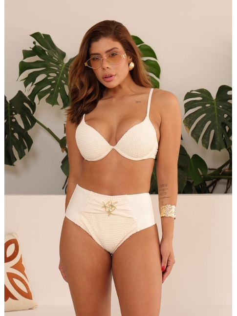 BIQUÍNI MEIA TAÇA CALCINHA ALTA OFF WHITE COLEÇÃO CLAREIA