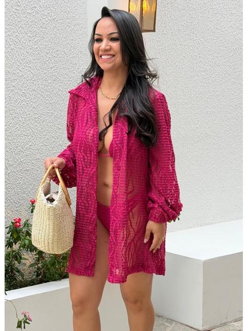SAÍDA DE PRAIA CAMISA TULE WAVES ROSA LOOKV569