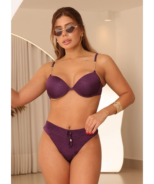 BIQUÍNI MEIA TAÇA CORRENTE CALCINHA ASA DELTA ROXO COLEÇÃO SOLARE