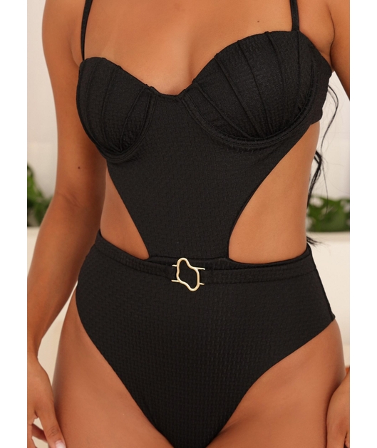 MAIÔ MEIA TAÇA CONCHA PRETO COLEÇÃO PRAIANA