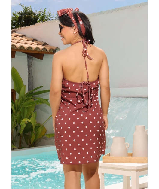 SAÍDA DE PRAIA VESTIDO AURA NA SEDINHA MARROM COLEÇÃO PÉTIT POÁ