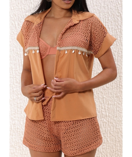 SAÍDA DE PRAIA CONJUNTO CAMISA E SHORT BRONZE COLEÇÃO CELEBRATION gih3