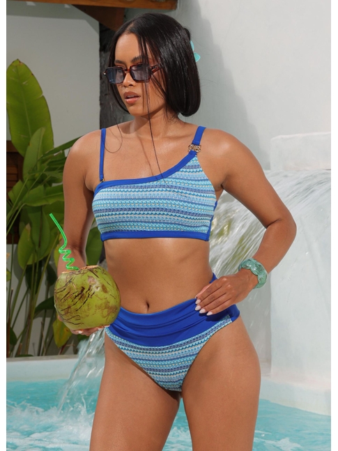 BIQUÍNI TOP NULA MANGA CALCINHA ALTA AZUL ROYAL COLEÇÃO ÁGUA DE COCO M43