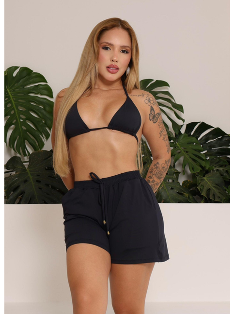 SAÍDA DE PRAIA SHORT NO SUPLEX PRETO COLEÇÃO ALTO VERÃO