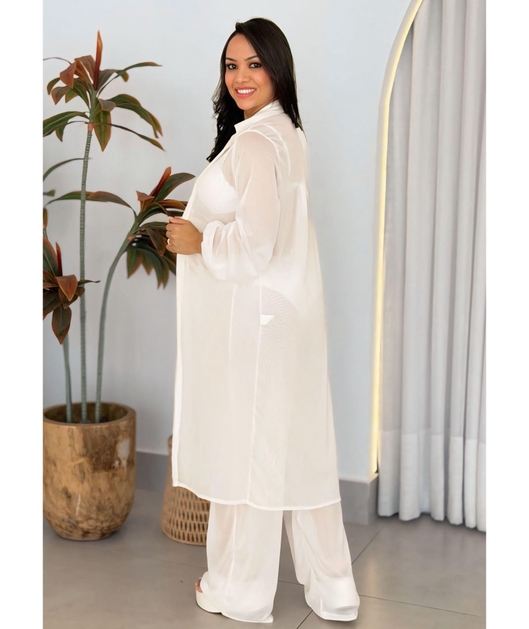 SAÍDA DE PRAIA MAX CAMISA COM CALÇA NO TULE BRANCA VAN25