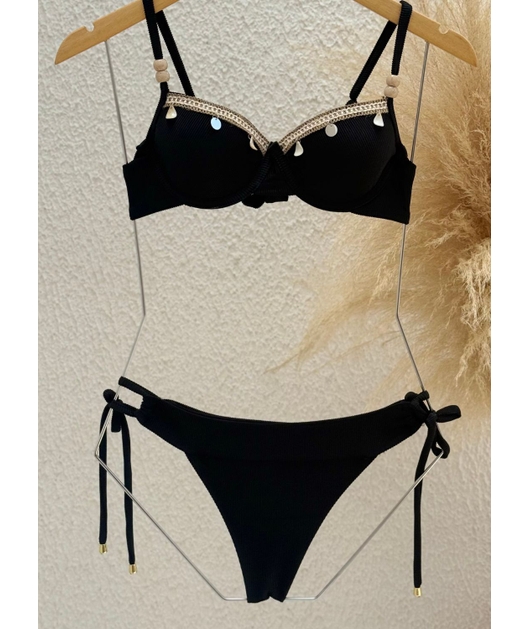 BIQUÍNI MEIA TAÇA GRIPIR CALCINHA DE AMARRAR PRETO COLEÇÃO TERRACOR