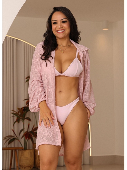 SAÍDA DE PRAIA CAMISA NA RENDA ROSA COLEÇÃO ÁGUA VIVA