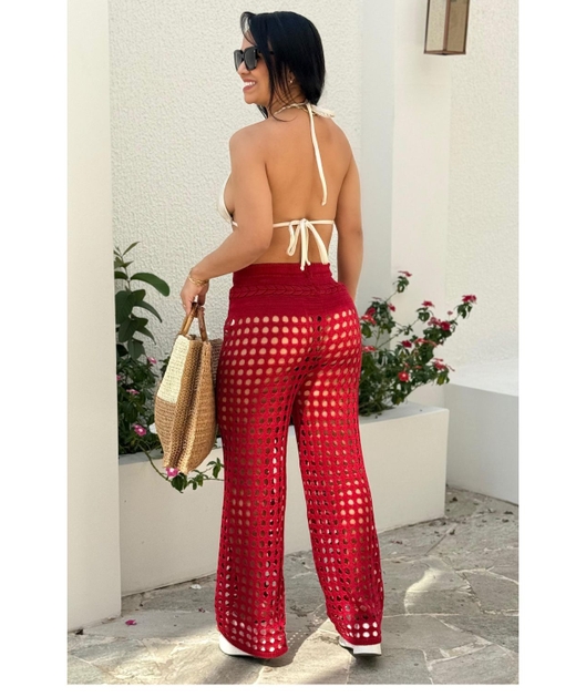 SAÍDA DE PRAIA CALÇA NO TRICÔ VERMELHA