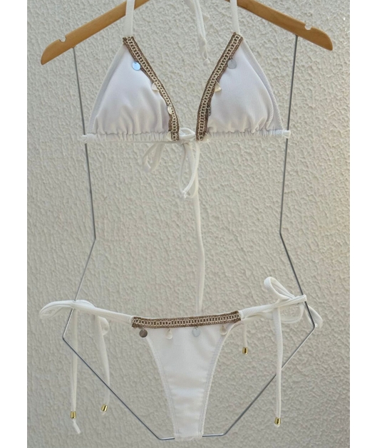 BIQUÍNI CORTININHA GRIPIR CALCINHA DE AMARRAR BRANCO COLEÇÃO TERRACOR