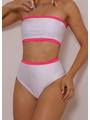 BIQUÍNI TOP FAIXA CALCINHA HOT PANTS BRANCO COM ROSA NEON COLEÇÃO ESQUENTA FOLIA - 3