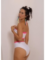 BIQUÍNI TOP FAIXA CALCINHA HOT PANTS BRANCO COM ROSA NEON COLEÇÃO ESQUENTA FOLIA - 2