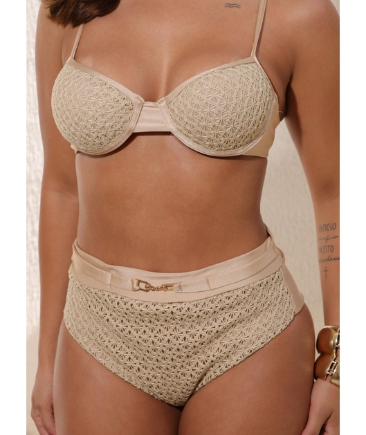 BIQUÍNI MEIA TAÇA CROCHÊ CALCINHA ALTA NUDE COLEÇÃO CELEBRATION