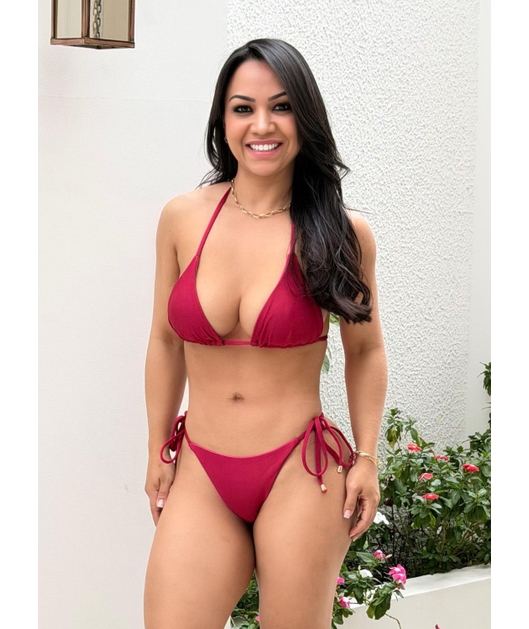 BIQUÍNI CORTININHA CALCINHA DE AMARRAR MARSALA