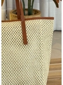 BOLSA DE PALHA GRANDE OFF WHITE ALÇAS MARROM - 3
