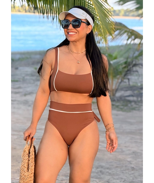 BIQUÍNI TOP CALCINHA TALA MARROM COLEÇÃO CARIBENHA