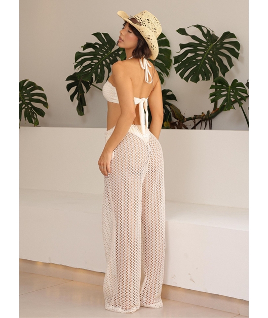 SAÍDA DE PRAIA CALÇA CROCHÊ OFF WHITE COLEÇÃO ATLÂNTICA