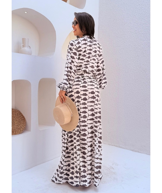 SAÍDA DE PRAIA LONGA ESTAMPA MARÉ DE PEIXES PRETA COLEÇÃO SARDENHA