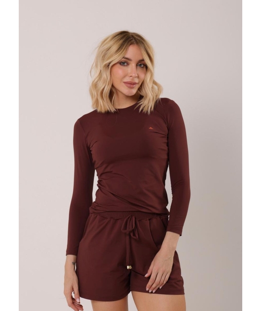 CONJUNTO FEMININA DE PROTEÇÃO UV CAMISA COM SHORT MARROM