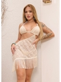 CONJUNTO DE BIQUÍNI CORTININHA CALCINHA DE AMARRAR COM SAIA DE FRANJA NUDE COLEÇÃO BRISA - 1
