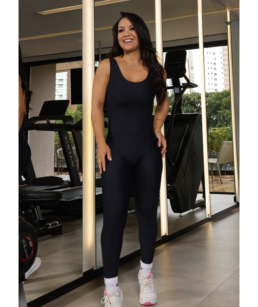 MACACÃO FITNESS PRETO COLEÇÃO FEBELA MOVE