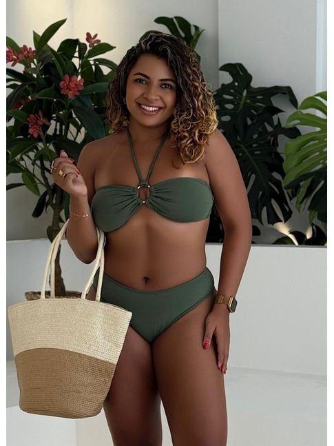 BIQUÍNI TOP ARGOLA CALCINHA TRADICIONAL VERDE MILITAR COLEÇÃO CALIENTE
