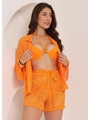 SAÍDA DE PRAIA CONJUNTO COM SHORT NO CROCHÊ LARANJADO COLEÇÃO PÉROLA - 1