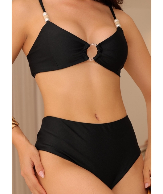 BIQUÍNI TOP ARGOLA CALCINHA ALTA PRETO COLEÇÃO COR DO PECADO