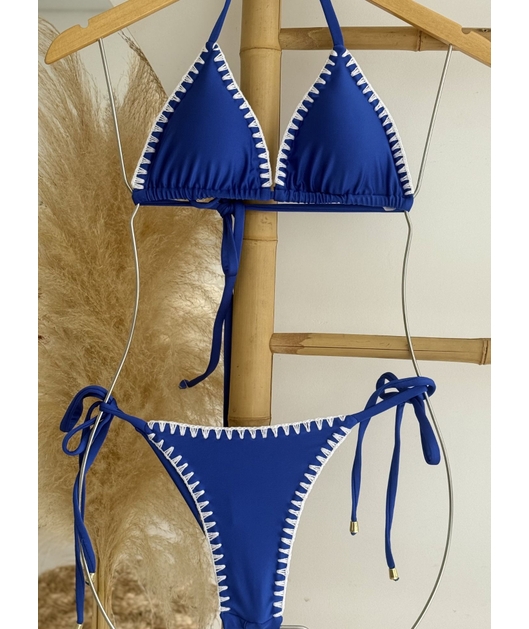 BIQUÍNI CORTININHA CROCHÊ CALCINHA AMARRAR AZUL BIC COLEÇÃO BRASIL RAIZ