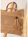 BOLSA DE PALHA GRANDE BEGE ALÇA DE BAMBUM - 2