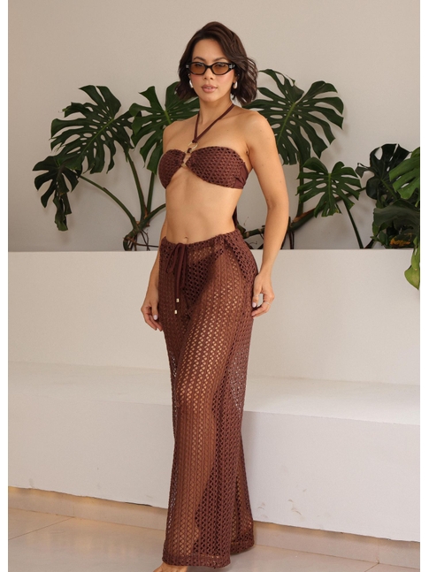 SAÍDA DE PRAIA CALÇA CROCHÊ MARROM COLEÇÃO ATLÂNTICA