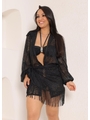SAÍDA DE PRAIA CAMISA COM PÁREO NO CROCHÊ PRETO COLEÇÃO PÉROLA - 1