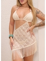 CONJUNTO DE BIQUÍNI CORTININHA CALCINHA DE AMARRAR COM SAIA DE FRANJA NUDE COLEÇÃO BRISA - 3