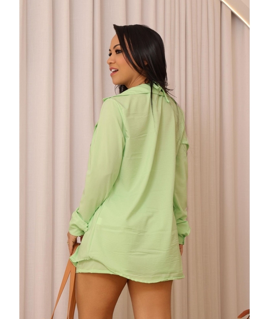 SAÍDA DE PRAIA CONJUNTO CAMISA E SHORT VERDE COLEÇÃO PUNTA CANA
