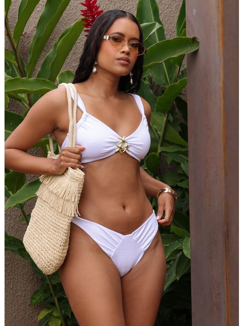 BIQUÍNI TOP ESTRELA CALCINHA ASA DELTA BRANCO COLEÇÃO ARAGUAIA LOOK2496