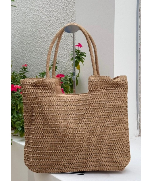 BOLSA DE PALHA BEGE TERRA E MAR