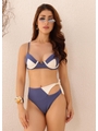 BIQUÍNI MEIA TAÇA BICOLOR CALCINHA RECORTE LATETAL AZUL COLEÇÃO NÁUTICA F2 - 1