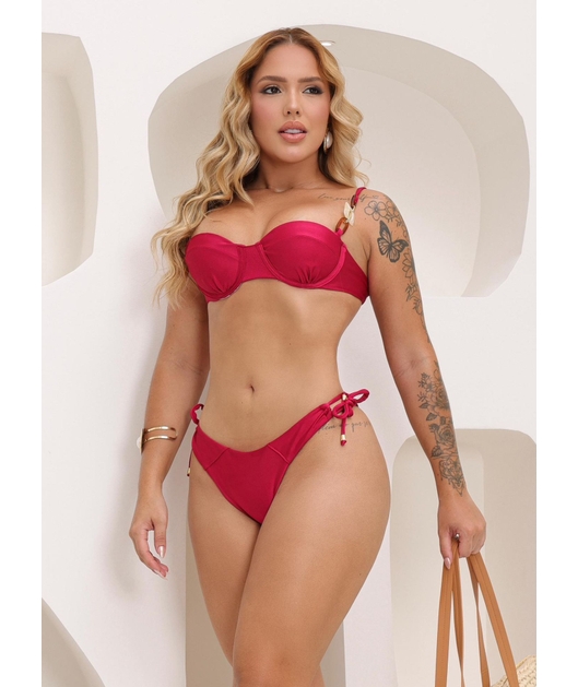 BIQUÍNI MEIA TAÇA ELOS CALCINHA DE AMARRAR MARSALA COLEÇÃO MAREIA