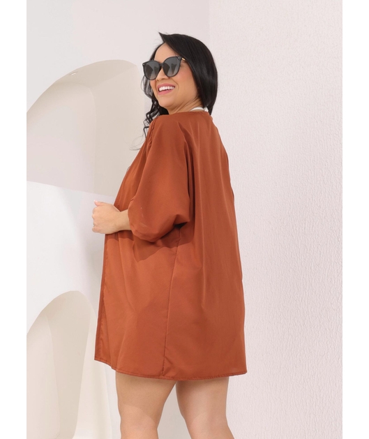 SAÍDA DE PRAIA KIMONO COM SHORT DE FRANJA MARROM COLEÇÃO BÚZIOS SA2468