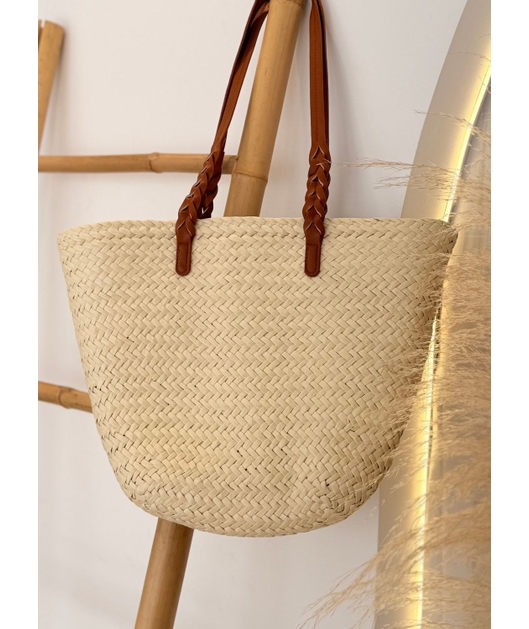 BOLSA DE PALHA OFF WHITE ALÇA OMBRO MARROM 