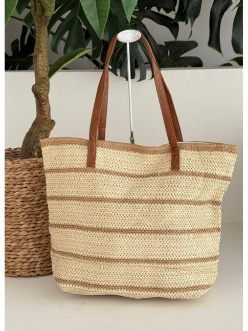 BOLSA DE PALHA GRANDE LISTRADA NUDE