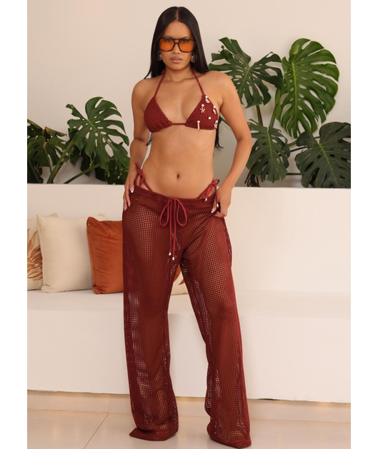 SAÍDA DE PRAIA CALÇA CROCHÊ BORDÔ COLEÇÃO CLAREIA